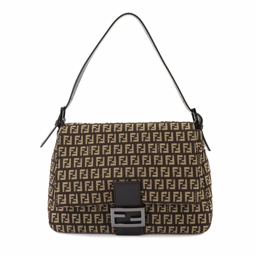 Fendi Zucchino Mamma Baguette Shoulder Handbag, Canvas Brown, 8BR001, Gunmeta...